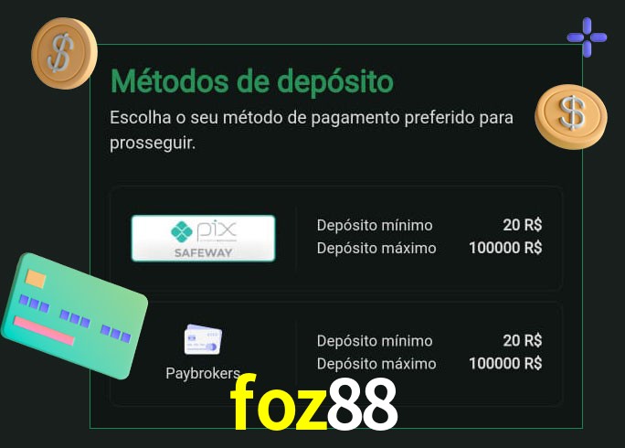 O cassino foz88 oferece uma grande variedade de métodos de pagamento